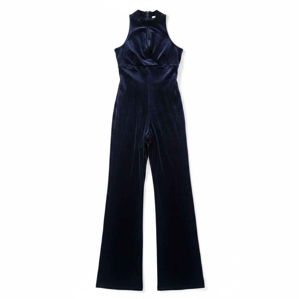 Vintage Hotkiss Size M Black Velvet Velour Jumpsuit Y2K Keyhole Stretch